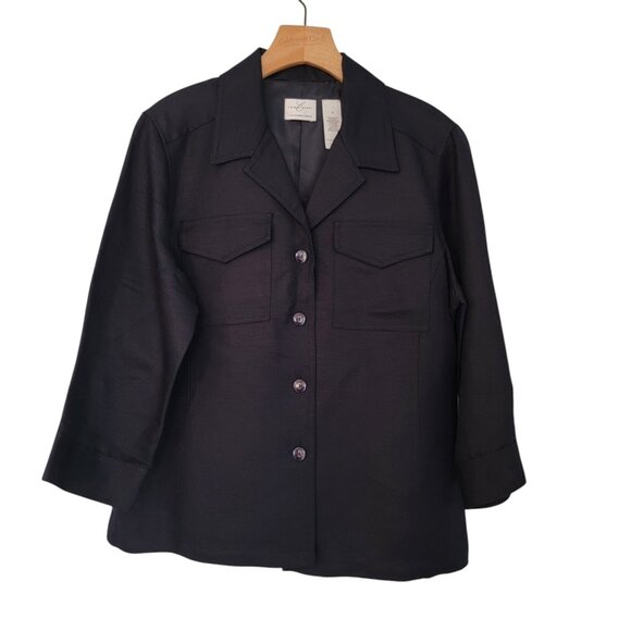 EMMA JAMES Blazer Women’s Size 12 Linen Blend Dark Navy Blue Button Up - Picture 1 of 11